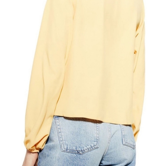 Topshop butter yellow button down shirt with waist tie bows women's size 2 - Picture 3 of 16